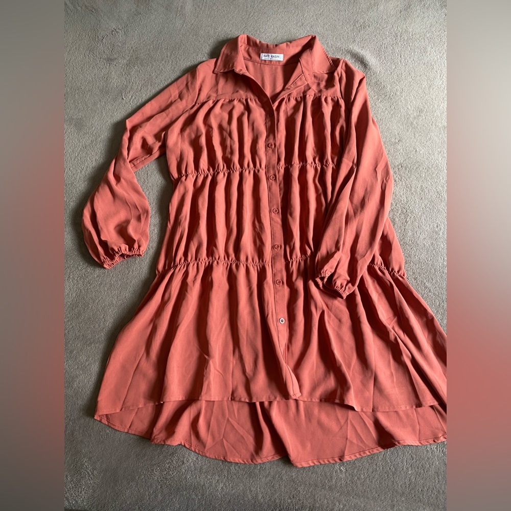 Burnt orange pink color button down dress size medium